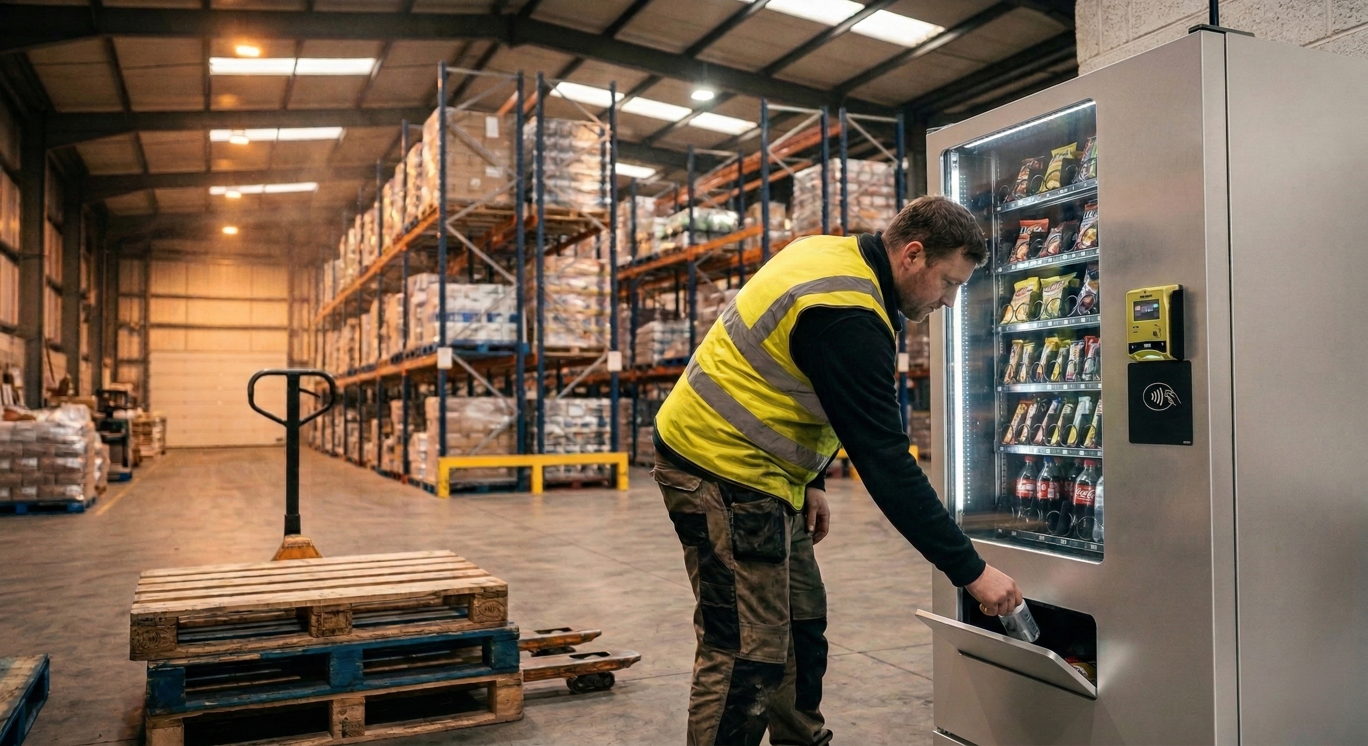 Vending machines in a warehouse or logistics site